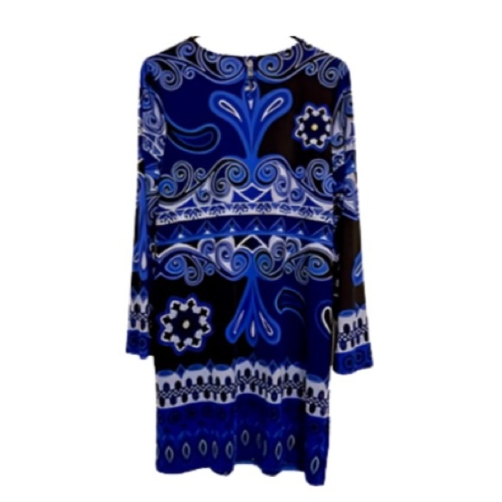 INC International Concepts Blue, Navy, White, & Black Paisley Dress - Size L - Picture 3 of 7